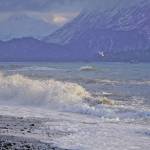 Waves pound the Homer Spit by the Seafarers Memorila on Jan. 30 in Homer. (Photo by MIchael Armstrong/Homer News)