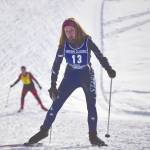 Soldotnas Sonja Saleva climbs a hill at the Kenai Peninsula Borough Nordic ski championships Saturday at Tsalteshi Trails just outside of Soldotna. (Photo by Jeff Helminiak/Peninsula Clarion)