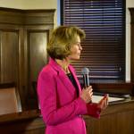 U.S. Sen. Lisa Murkowski, R-Alaska, speaks with reporters following her address to the Alaska Legislature on Tuesday. (Peter Segall | Juneau Empire)