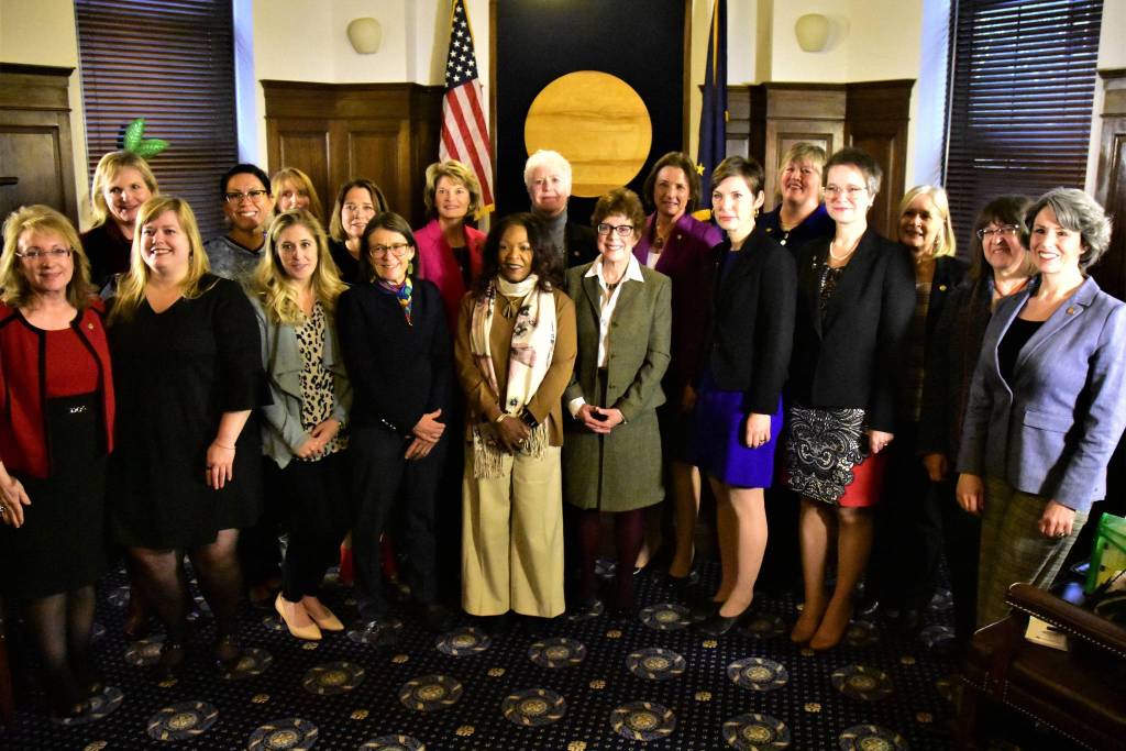 All the female members of the Alaska State Legislature with Sen. Lisa Murkowski, R-Alaska, in the House Speakers Chambers at the Alaska Capitol on Tuesday. (Peter Segall | Juneau Empire)