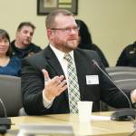 Adam Hammatt, a former city manager of Whitefish, Montana, interviews for the position of Homer City Manager during a special meeting Tuesday, Feb. 25, 2020 at Homer City Hall in Homer, Alaska. (Photo by Megan Pacer/Homer News)