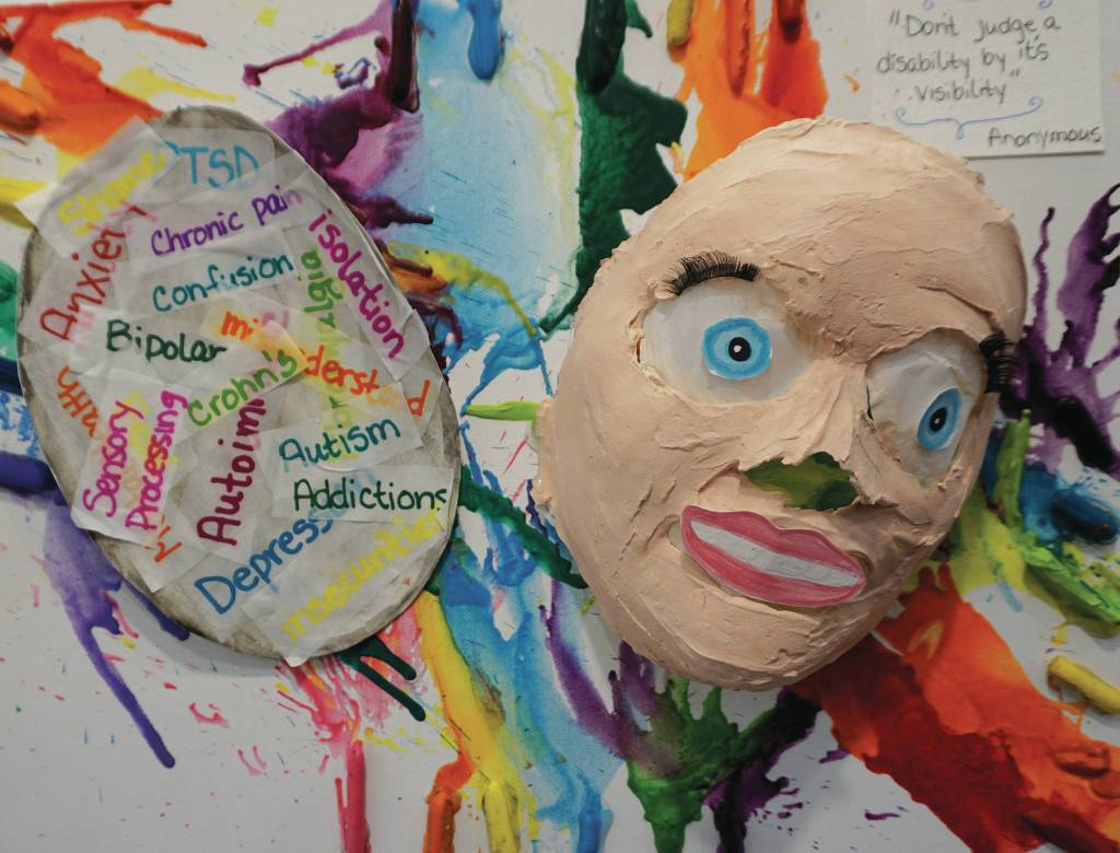 Cora Trowbridges Behind the Mask, as seen on First Friday, March 6, 2020, at the Disability Art Show at the Homer Council on the Arts in Homer, Alaska. (Photo by Michael Armstrong/Homer News)