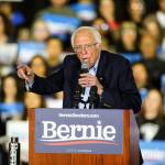 U.S. Democratic Presidential candidate Sen. Bernie Sanders speaks to his supporters during a campaign rally at the San Jose Convention Center South Hall on March 2, 2020 in San Jose. (Chris Victorio | Special to S.F. Examiner).