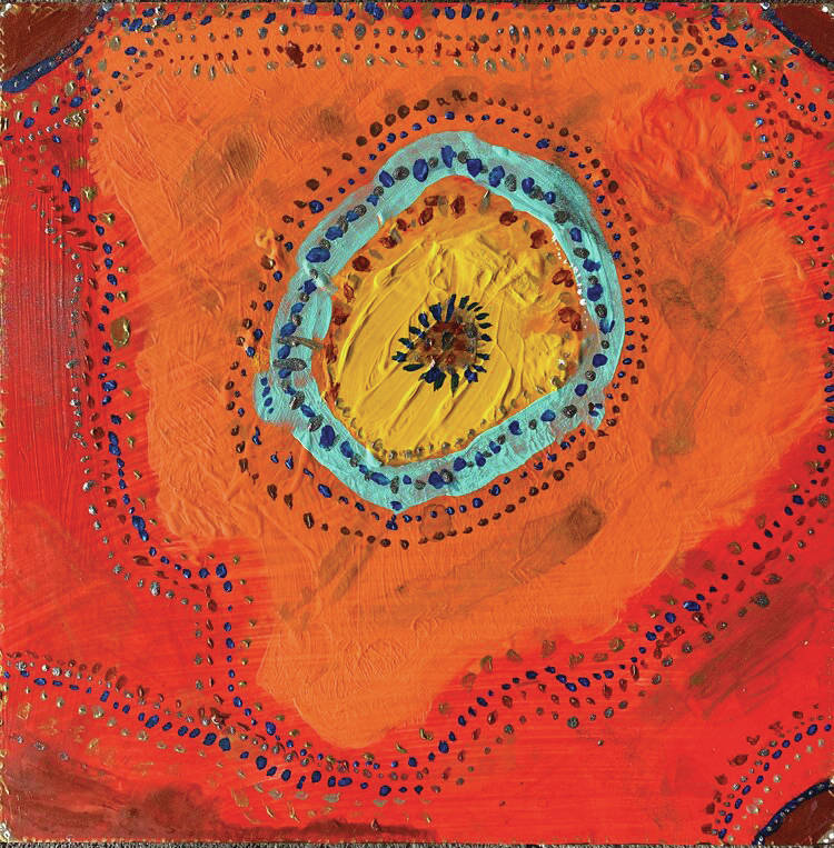 Dee Wilmeths Sunrise Dot Work is part of the art in the Homer Council on the Arts Jubilee student art show, opening online through HCOAs website on April 3, 2020, in Homer, Alaska. (Photo courtesy Homer Council on the Arts)