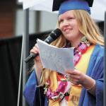 Salutatorian Daisy Kettle speaks to her fellow graduates during Homer High Schools commencement ceremony, held outside the school Monday, May 18, 2020 in Homer, Alaska. (Photo by Megan Pacer/Homer News)