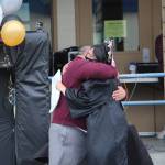 Estrella Slats hugs her dad, Don, after receiving her diploma during the Connections Homeschool Class of 2020 graduation.