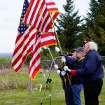 Eileen Faulkner delivers the Memorial Day address on Monday, May 25, 2020, at the Hickerson Memorial Cemetery on Diamond Ridge near Homer, Alaska. (Photo by Michael Armstrong/Homer News)