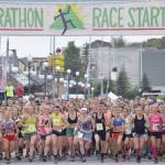 Jeff Helminiak / Peninsula Clarion                                The womens field takes to the course Tuesday, July 4, 2017, at the Mount Marathon Race in Seward. Eventual winner Allie Ostrander is to the right of Christy Marvin (1).