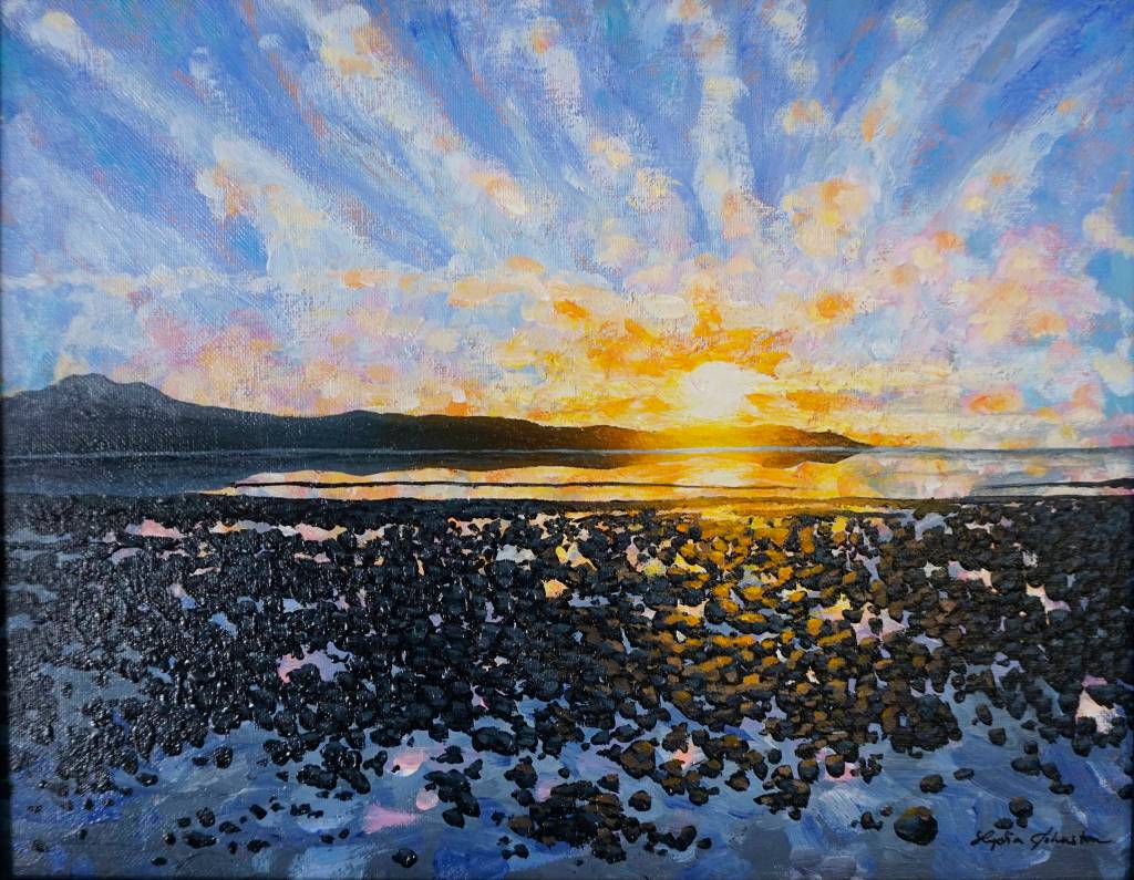 Lydia Johnstons December, one of the paintings from her show, Dynamic Lighting in Alaska, that opened June 5, 2020, at Grace Ridge Brewery in Homer, Alaska. (Photo by Michael Armstrong/Homer News)