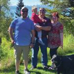 The Robl men pose with Teri Robl for a photo on Sunday, June 14, 2020, in Homer, Alaska. From left to right are Dave Robl, Kase Robl, Papa Mark Robl and Nani Teri Robl. (Photo by Matt Eberhardt)