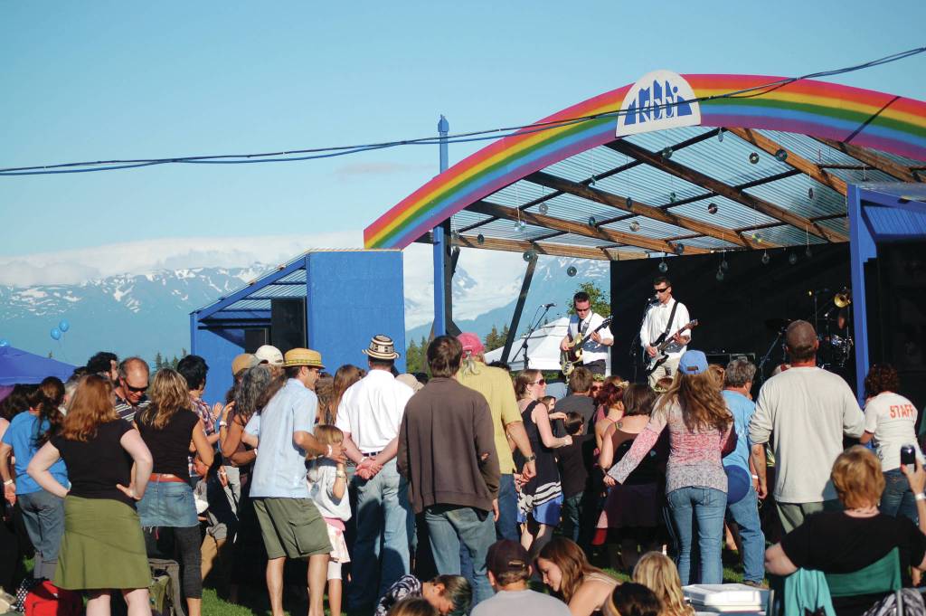 Music lovers dance to Nervis Rex at the KBBI Concert on the Lawn on July 28, 2012, at Karen Hornaday Park in Homer, Alaska. (Photo by Michael Armstrong/Homer News)
