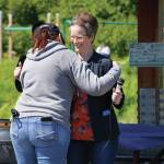 Cassie Lawver, left, hugs Rep. Sarah Vance, R-Homer, after Lawver introduced her at a kickoff for Vances re-election campaign on Sunday, June 14, 2020, at Karen Hornaday Park in Homer, Alaska. (Photo by Michael Armstrong/Homer News)