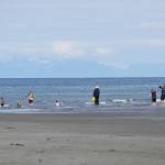 A family plays in the ocean on Saturday, June 20, 2020, at the beach in Anchor Point, Alaska. (Photo by Michael Armstrong/Homer News)