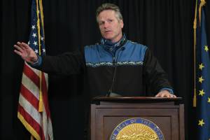 Gov. Mike Dunleavy speaks at a press conference on June 30, 2020, in Anchorage, Alaska. (Photo by Austin McDaniel/Governors Office)