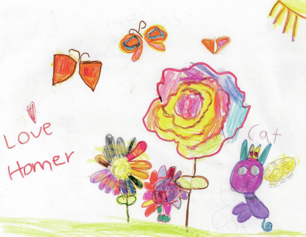 Photo courtesy Homer Council on the Arts                                 Sei Beams winning poster in the kindergarten-grade 2 category for the Homer Council on the Arts Homer, City of Peonies contest.