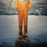 David Pettibones Open for Business evokes Pierrot, a painting by Jean-Antoine Watteau, as seen on July 7, 2020, at Bunnell Street Arts Center in Homer, Alaska. (Photo by Michael Armstrong/Homer News)