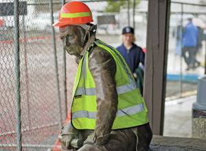 AP FILE PHOTO BY James Poulson/Daily Sitka Sentinel                                 The bronze statue of 19th century Russian America Governor Alexander Baranov sports a hard hat and a reflective vest, after being moved from its original site in front of Centennial Hall in Sitka in February 2013. Far away from Confederate memorials, Alaska residents have joined the movement to eliminate statues of colonialists accused of abusing and exploiting Indigenous people. The effort has already resulted in the statue of Baranov being taken out of public view in the city.