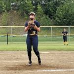 Homer High School graduate Annalynn Brown prepares to pitch during a state tournament for softball the weekend of Aug. 1-2, 2020 in Anchorage, Alaska. (Photo by Monica Anderson)