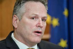 Gov. Mike Dunleavy holds a press conference at the Capitol on Tuesday, April 9, 2019. (Juneau Empire file photo)