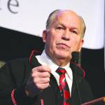 FILE - In this Oct. 18, 2018, file photo, then-Alaska Gov. Bill Walker addresses delegates at the annual Alaska Federation of Natives conference in Anchorage, Alaska. Former Alaska Gov. Walker, who was one of the countrys few politically unaffiliated governors, plans to discuss with students bridging the political divide during an upcoming, on-campus residency at Harvard University. (AP Photo/Mark Thiessen, File)