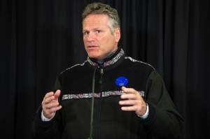 Courtesy Photo / Office of Gov. Mike Dunleavy                                 Gov. Mike Dunlevy speaks at a news conference on Aug. 18.