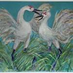 Shirley Timmrecks Dancing Cranes is one of the works of art shown at Grace Ridge Brewery for its October 2020 show benefiting South Peninsula Haven House in Homer, Alaska. (Photo courtesy of South Peninsula Haven House)