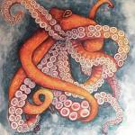 Jen DePesas octopus painting is one of the works of art shown at Grace Ridge Brewery for its October 2020 show benefiting South Peninsula Haven House in Homer, Alaska. (Photo courtesy of South Peninsula Haven House)