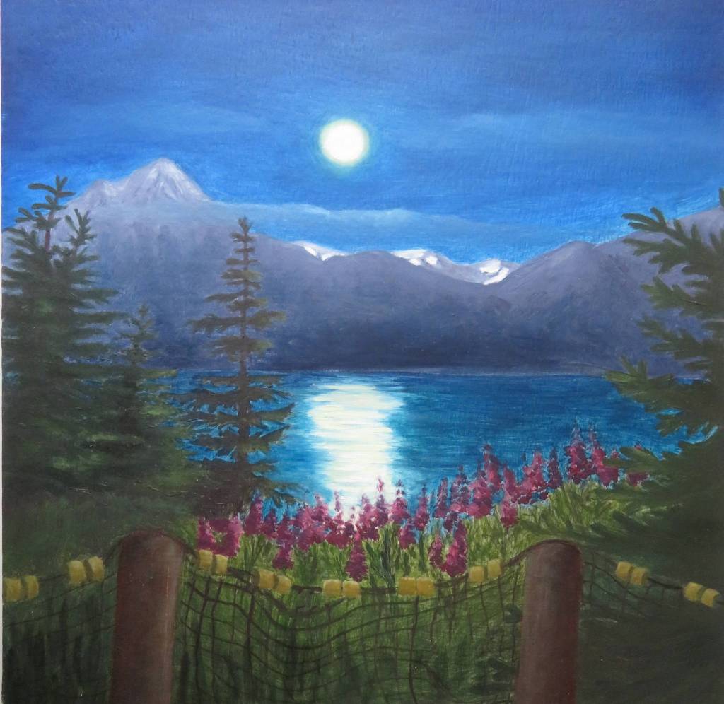 Amanda Kellys Moonlight on the Bay is one of the works of art shown at the Homer Council on the Arts for its October 2020 show in Homer, Alaska. (Photo courtesy Homer Council on the Arts)                                Amanda Kellys Moonlight on the Bay is one of the works of art shown at the Homer Council on the Arts for its October 2020 show in Homer, Alaska. (Photo courtesy Homer Council on the Arts)