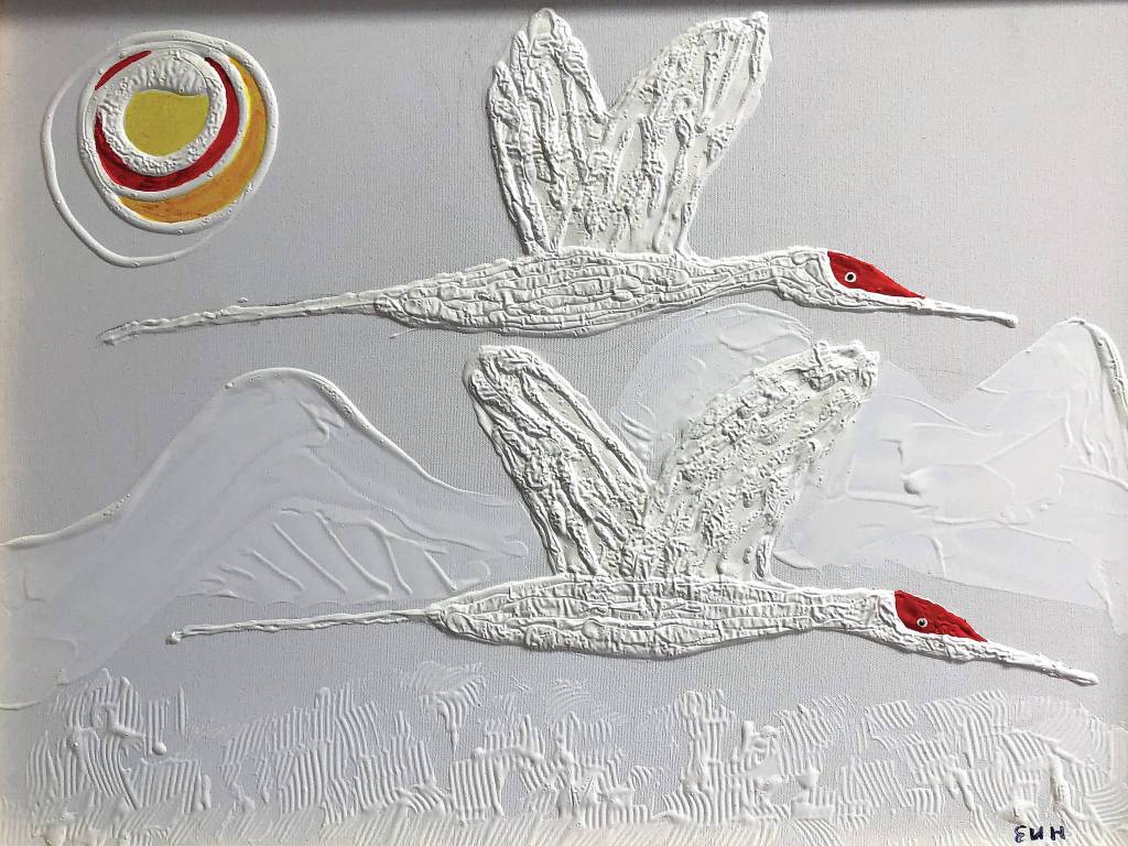 Ed Hutchinsons Sandhill Cranes is one of the paintings from his show for October 2020 at Art Shop Gallery in Homer, Alaska. (Photo courtesy of Art Shop Gallery)