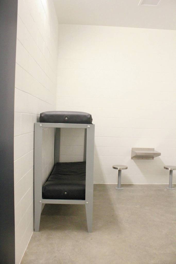 All but one of the cells in the cell block of the new Homer Police Station, seen here on Thursday, Sept. 24, 2020 in Homer, Alaska, include room for two inmates. There is now a cell that can specifically be used for housing minors, one specifically for women, and one for someone experiencing mental health issues. (Photo by Megan Pacer/Homer News)