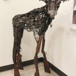 This Don Henry original sculpture, seen in the new Homer Police Station on Thursday, Sept. 24, 2020 in Homer, Alaska, was built using parts of seized firearms and knives, as well as handcuffs that were damaged by people that didnt want them on, according to Homer Police Chief Mark Robl. (Photo by Megan Pacer/Homer News)