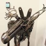 This Don Henry original sculpture, seen in the new Homer Police Station on Thursday, Sept. 24, 2020 in Homer, Alaska, was built using parts of seized firearms and knives, as well as handcuffs that were damaged by people that didnt want them on, according to Homer Police Chief Mark Robl. (Photo by Megan Pacer/Homer News)