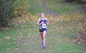 Soldotnas Jordan Strausbaugh runs to victory in the Kenai Peninsula Borough cross-country meet Saturday, Sept. 26, 2020, at Tsalteshi Trails just outside of Soldotna, Alaska. (Photo by Jeff Helminiak/Peninsula Clarion)