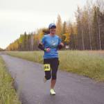 Anchorages Samantha Wilson, the womens half marathon winner, runs on Beaver Loop during the Kenai River Marathon on Sunday, Sept. 27, 2020, in Kenai, Alaska. (Photo by Jeff Helminiak/Peninsula Clarion)