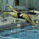 Homers Madison Story starts the first leg of the girls 400 yard freestyle medley relay Friday, Oct. 2, 2020 during a dual meet against Seward High School at the Kate Kuhns Aquatic Center in Homer, Alaska. (Photo by Megan Pacer/Homer News)