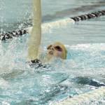 Sewards Lydia Jacoby swims the backstroke in the girls 200 yard individual medley race Friday, Oct. 2, 2020 during a dual meet at the Kate Kuhns Aquatic Center in Homer, Alaska. (Photo by Megan Pacer/Homer News)