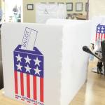 Voting stations sit ready in Homer City Hall during the regular municipal election Tuesday, Oct. 6, 2020 in Homer, Alaska. (Photo by Megan Pacer/Homer News)