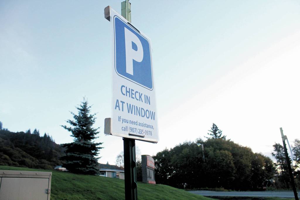 A sign directs people how to get a COVID-19 test once they part at South Peninsula Hospitals new testing site at 4201 Bartlett Street, the lower level of the hospitals specialty clinic, as seen on Tuesday, Oct. 6, 2020 in Homer, Alaska. Its a self-swab site where people perform their own tests, but nurses are on hand to greet people at their vehicles if they are unable to walk up to the testing windows. (Photo by Megan Pacer/Homer News)