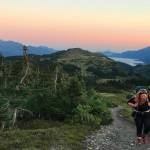 The author hikes up a ridge on the way to Lost Lake on Aug. 28, 2020 near Seward, Alaska. (Photo by Lauren Jerew)