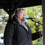 Julia Person speaks at a rally to commemorate Ruth Bader Ginsburg and protest swift action to replace her on the Supreme Court held Saturday, Oct. 17, 2020 at WKFL Park in Homer, Alaska. (Photo by Megan Pacer/Homer News)