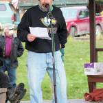 Alex Koplin speaks during a rally to commemorate Ruth Bader Ginsburg and protest swift action to replace her on the Supreme Court on Saturday, Oct. 17, 2020 at WKFL Park in Homer, Alaska. (Photo by Megan Pacer/Homer News)