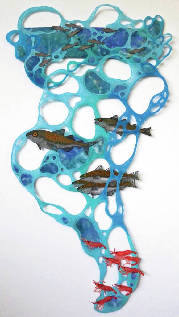 Beth Blankenships Nowhere to Run, one of the 45 art quilts featured in Shifting Tides: Cloth in Convergence, on exhibit from Oct. 9 to Nov. 28, 2020, at the Pratt Museum in Homer, Alaska. (Photo courtesy Pratt Museum)