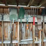 Now is that time to clean and sharpen garden tools to get them ready for next season, as seen here on Wednesday, Oct. 21, 2020, in the Kachemak Gardeners shed. (Photo by Rosemary Fitzpatrick)