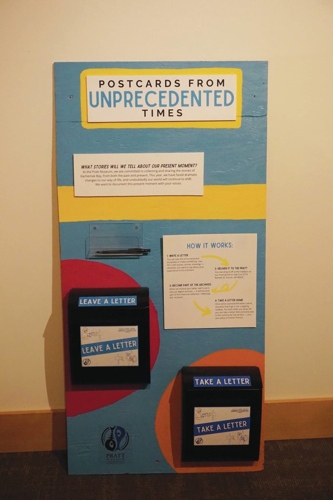 Greetings from the Past: History in Postcards includes the Pratt Museums Postcards from Unprecedented Times project to share postcards about the pandemic with others. The exhibit opened on Thursday, Oct. 22, 2020, at the Pratt Museum in Homer, Alaska. (Photo by Michael Armstrong/Homer News)