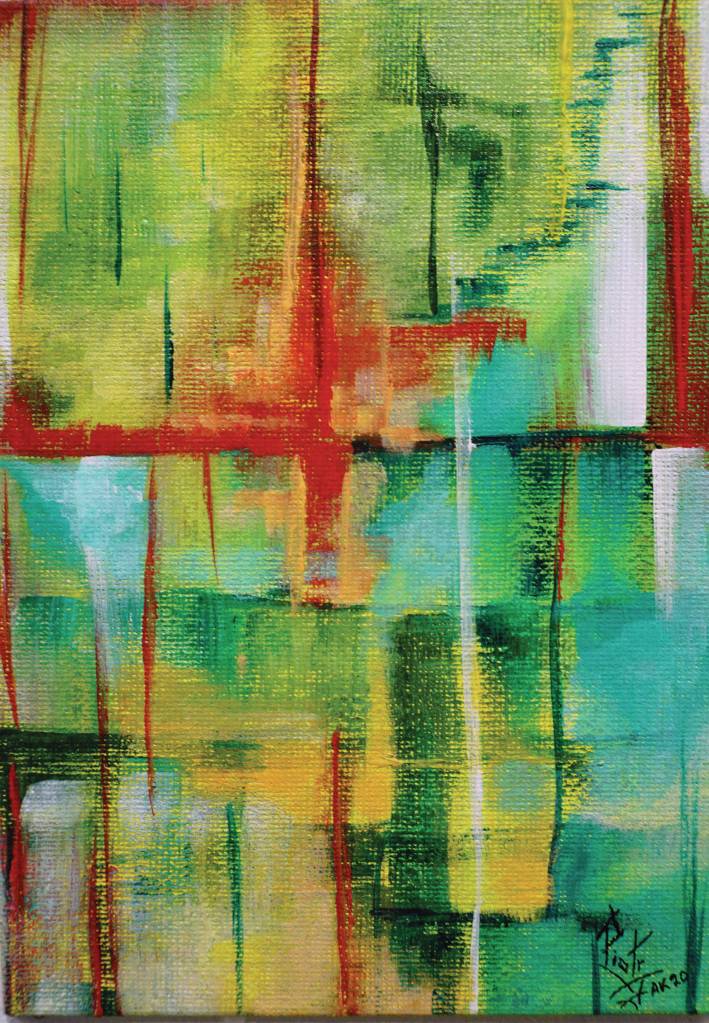 J. Piotreck Pawlikowskis Abstract in the Fun with 5x7 show at the Homer Council on the Arts, on display through Dec. 17, 2020, at the gallery in Homer, Alaska. (Photo by Michael Armstrong/Homer News)