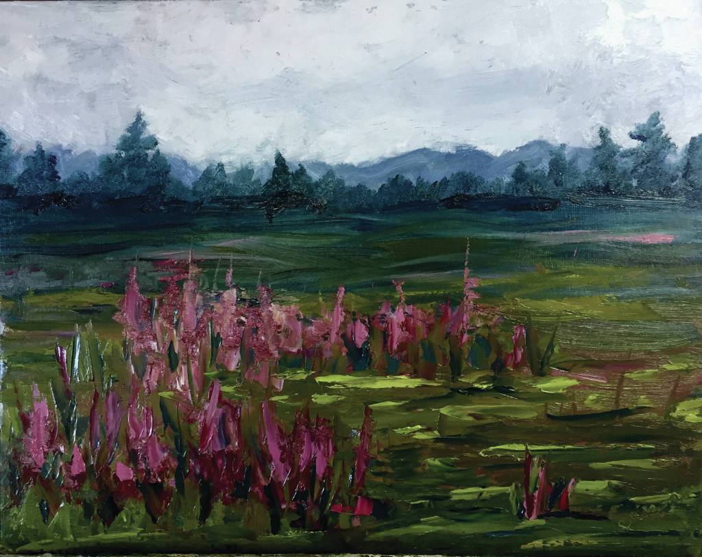 One of Cindy Nelsons paintings from her show opening Friday, Dec. 4, 2020, at Grace Ridge Brewery in Homer, Alaska. (Photo courtesy Grace Ridge Brewery)