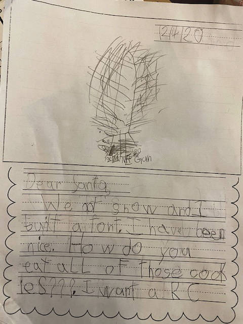 A letter to Santa from a first grade student at Paul Banks Elementary School. (Photo courtesy Jennifer Reinhart)