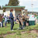 A group of locals protest at Wisdom, Knowledge, Faith and Love Park on Thursday, June 4, 2020 in Homer, Alaska. A local teacher organized a full week of daily protests supporting the Black Lives Matter movement at the park. (Photo by Megan Pacer/Homer News)