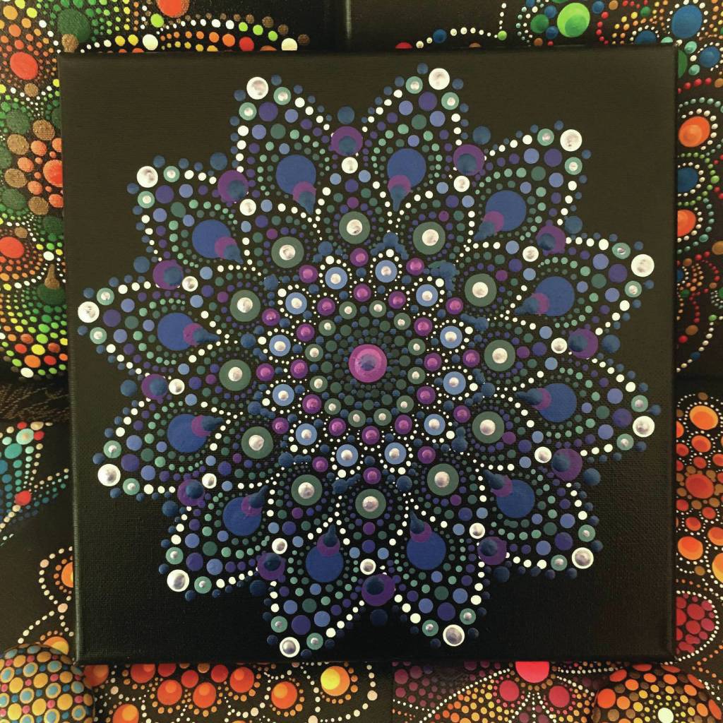 Nancy Johnsons Purple Haze, one of her paintings on exhibit at Grace Ridge Brewery in January 2021 in Homer, Alaska. (Photo by Nancy Johnson).