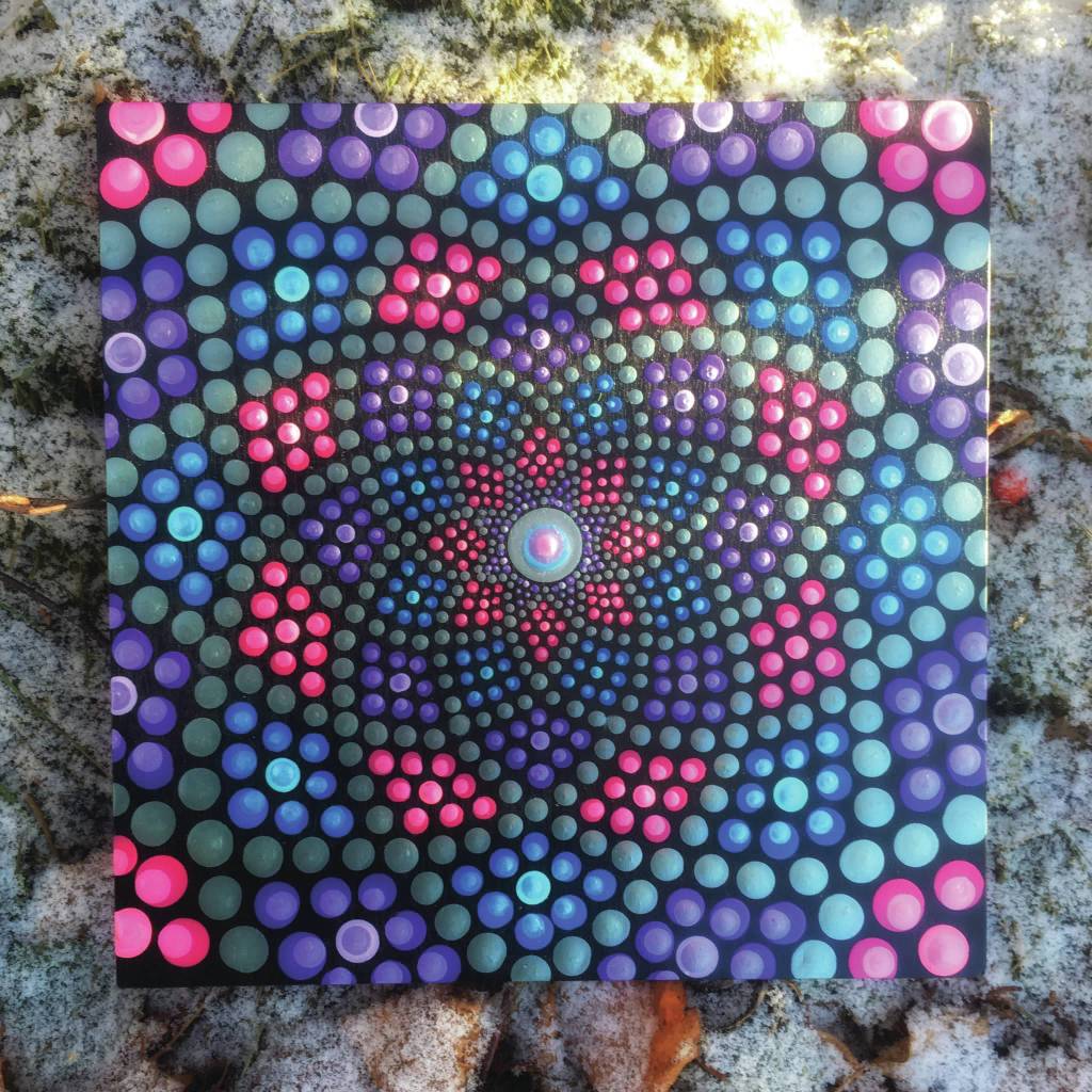 Nancy Johnsons Unicorn, one of her paintings on exhibit at Grace Ridge Brewery in January 2021 in Homer, Alaska. (Photo by Nancy Johnson).